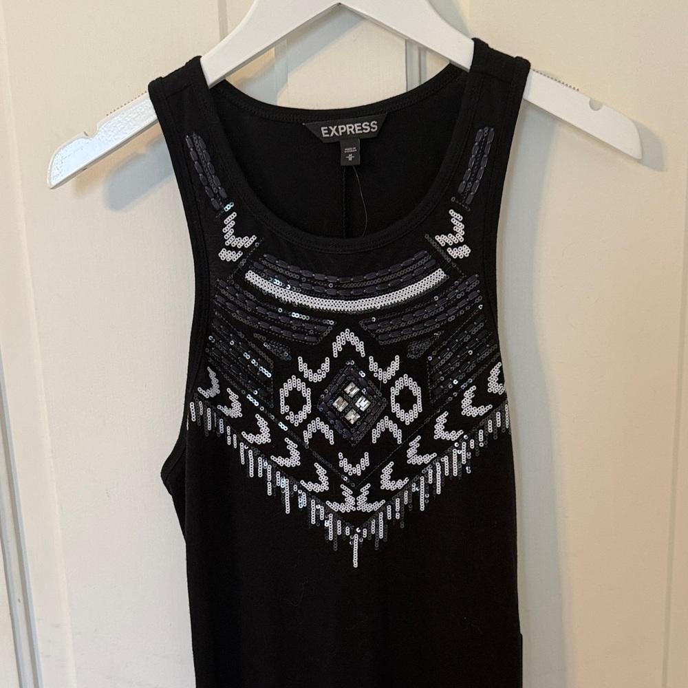 Express Black Tank Dress with Silver Sequin Geometric Detail
